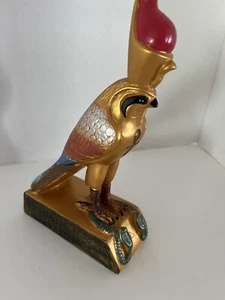 Egyptian God Horus Falcon Bird With Pschent Crown On Royal Pedestal Figurine - Picture 1 of 6