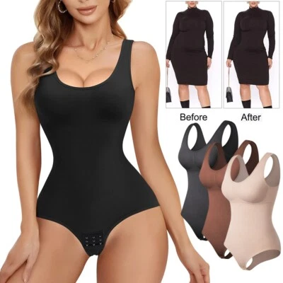 Women Round Neck Tank Top Tummy Control Bodysuit Waist Trainer Vest Body Shaper - Image 1 of 4