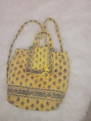 VINTAGE LOOK BACKPACK AMERICANA By SHARIF BLUE & YELLOW QUILTED DRAWSTRING BAG - Image 1 of 4