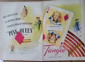 1948 Tangee pink queen hearts playing card lipstick Joan Blondell 2 page ad - Picture 1 of 1