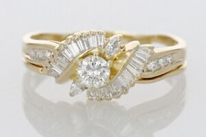 .72ctw Diamond Solitaire w/ Accents Wedding Set Rings 14k Yellow Gold Size 10.25