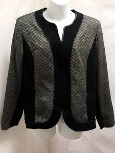 Lafayette 148 P14 Jacket Black Gray Herringbone Tweed Zip Up Petite Large - Picture 1 of 5