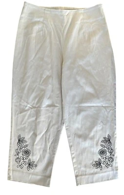 Pantalones capri para mujer Briggs New York bordados flores talla pequeña 6 marfil Foto 1 de 4