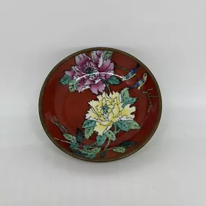 Cuenco chino vintage colgante de pared porcelana latón revestido plato con flores - Imagen 1 de 6