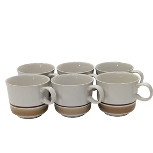 Hearthside Steingut Kaffeetassen Teetassen beige hellbraun braun 6er Set Wasserfarben - Bild 1 von 5