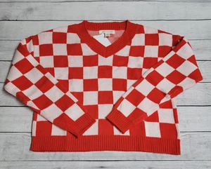 Treasure & Bond Red Fiery White Checkered Crop Sweater Girls Size XL (14/16) - Picture 1 of 7