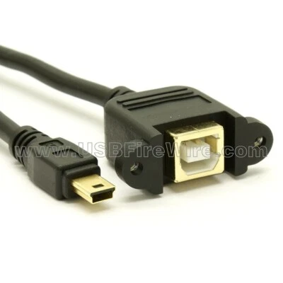 USB 2.0 Mini-B to B Female Extension Cable 18in - Panel Mount - Image 1 of 3