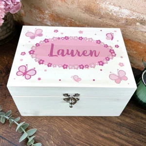 Butterfly Girls Memory Box Personalised Luxury Jewellery Keepsake Box Gift - Picture 1 of 10