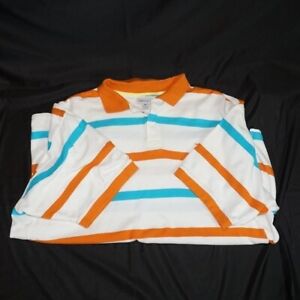 AZZURE Polo Shirt Short Sleeve Striped Thick Pique Mens 3XL White Blue Orange