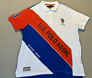 US Polo Assn USPA Polo Blue Diagonal Stripe Shirt Mens XL - Picture 1 of 10