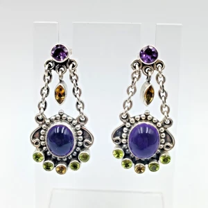 Nicky Butler Sterling Silver 925 Amethyst & Peridot & Citrine Dangle Earrings - Picture 1 of 15