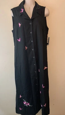 Vestido Erika para mujer negro mezcla de lino abotonado camisa mariposas talla M nuevo con etiquetas Foto 1 de 4
