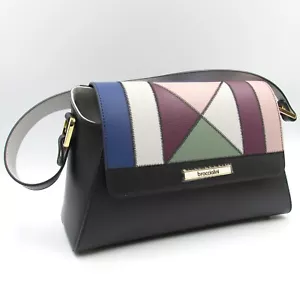 Braccialini Made in Italy designer black patchwork leather flap bag purse 440$ - Picture 1 of 6