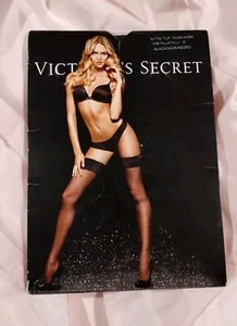 Victoria's Secret Satin Top Thigh High Stockings nylons Black Sz A NOS - Picture 1 of 5