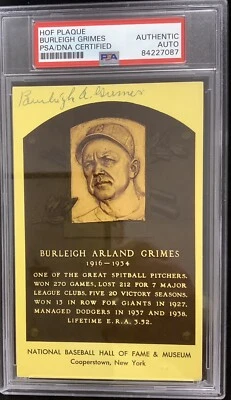 Burleigh Grimes Signed Gold Plaque Postcard HOF Autograph PSA/DNA Yellow Pirates - Image 1 of 2