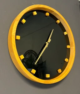 Wall Clock Modern Wooden framed minimalistic black 1970s faced simple - Picture 1 of 8