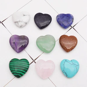 9 pcs Polished Heart Gemstone No Hole Healing Gem Carved Stone Crystal 20 mm - Picture 1 of 17