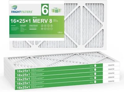 Filtro de aire trightfilters 16x25x1 MERV-8 plisado para horno de aire acondicionado de climatización doméstica - paquete de 6 Foto 1 de 4