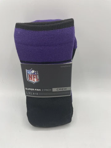 Baltimore Ravens Super Fan 2-Pack Stripe Crew Socks Men's L/XL NFL NEW Rock Em Cover