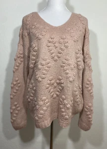 Favlux Fashion Gr. L Damen Rosa Grobstrick Struktur Bommel Pullover Langarm - Bild 1 von 11