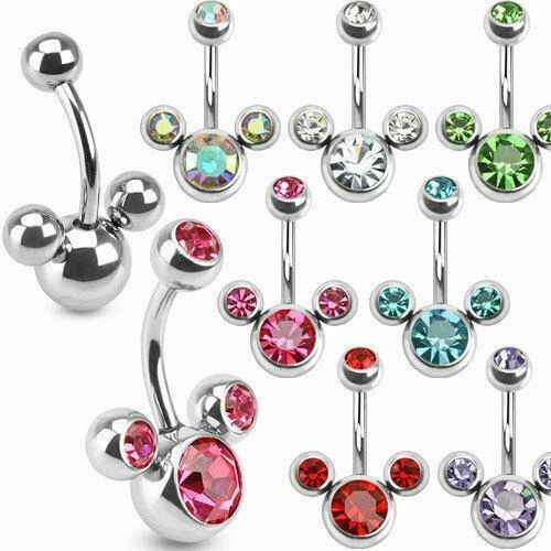 Anello Piercing Ombelicale Triple Bubble Con Pietre CZ In Acciaio Chirurgico - Immagine 1 di 1
