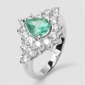 Anillos hechos a mano de plata de ley 925 con piedras preciosas de corte pera esmeralda natural talla 7,25 - Imagen 1 de 10