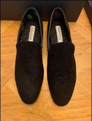 Men's Paisley & Gray Black Genuine Leather Glittery Loafers Dress Shoes Size 11 - Image 1 of 4