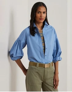 Ralph Lauren Women’s Cotton Poplin Blouson-sleeve Shirt - Picture 1 of 8