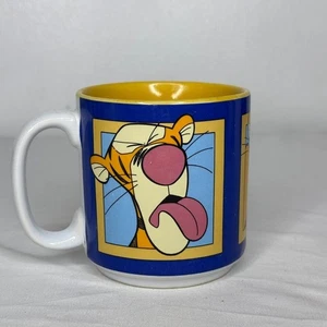 Disney Tigger Mug Blue Yellow Cartoon Faces Ceramic Coffee Cup Vintage - Picture 1 of 4