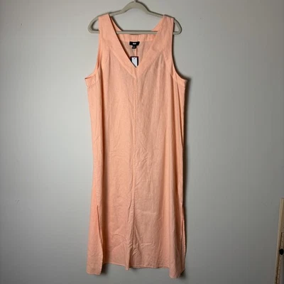 DKNY Linen Dress Womens XL Peach Sleeveless V Neck Long Maxi Summer Tank New - Image 1 of 4