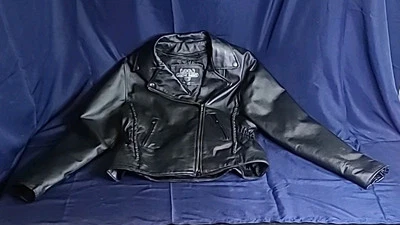 Chaqueta de moto de cuero negra - Por galería de cuero con forro acolchado - Grande para mujer Foto 1 de 4