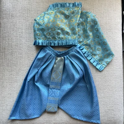 Tradicional Tailandês Lao Khmer Roupa Infantil Meninas Harém Calça Envoltório de Cetim Top Fantasia - Imagem 1 de 4