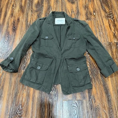 Chaqueta ANTHROPOLOGIE Cartonnier Safari Verde Manga 3/4 Mujer Talla 10 Lino Foto 1 de 4