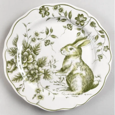 Зеленая и белая обеденная тарелка с кроликом Maxcera Corp 9 1/4 дюйма - Изображение 1 из 2