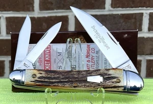 Schatt & Morgan Knife…4” Split Back SEAHORSE WHITTLER…Gorgeous Genuine STAG…NIB - Picture 1 of 4
