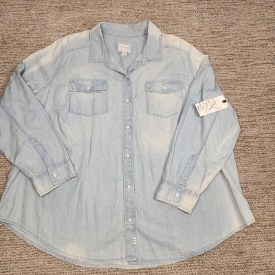 NUEVA Camisa Melrose & Market Denim Ligera Botón Mujer Plus 2X Azul Algodón Blanqueado Foto 1 de 4