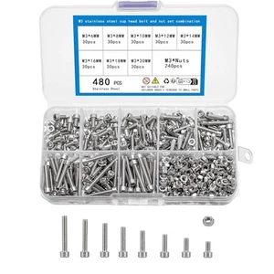 480pcs Metric Bolt Assortment Kit, Hex Socket Head Cap One Size, silver - Picture 1 of 7