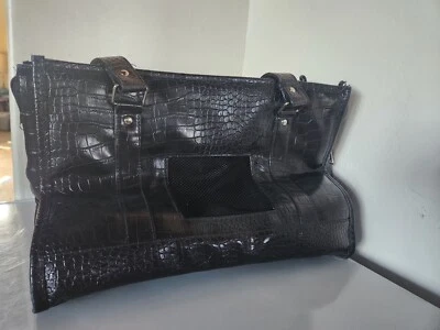 Bow-Wow Elegante Portador de Mascotas Negro Imitación Cuero Cocodrilo Pequeña Mascota 16”X11”X9” 🐈 🐕  Foto 1 de 4