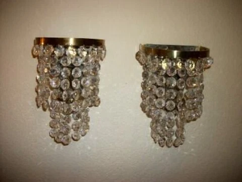 ART DECO CRYSTAL PRISMS CHROME WALL SCONCE LIGHTS CONE BALL ANTIQUE RARE PAIR Cover