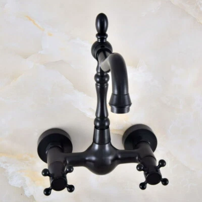 Black Oil Rubbed Brass Kitchen Dual Handles Sink Faucet Tap Wall Mounted fnf849 - Image 1 of 4