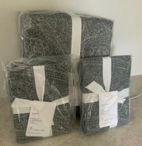 Pottery Barn Paisley Jacquard FULL QUEEN duvet 2 STANDARD shams Blue Black - Picture 1 of 2