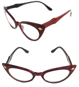 Damen kleine Cat Eye Vintage klare Gläser Brille Burgund Rot Retro Vintage - Bild 1 von 9