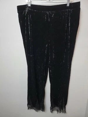 Isaac Mizrahi Live! Pantalones de pierna ancha de terciopelo triturado Petite con encaje - negros - mascotas. 1X Foto 1 de 4