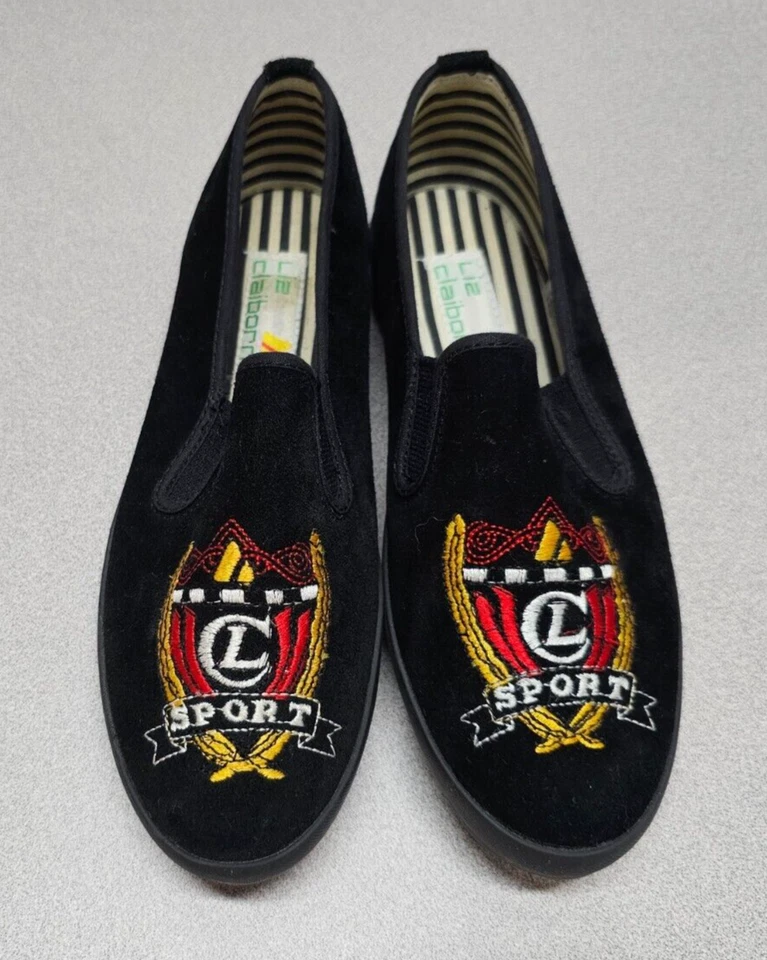 EUC Liz Claiborne Signature Sport Womens Size 6 Shoes Black Loafers Embroidered - Изображение 1 из 4