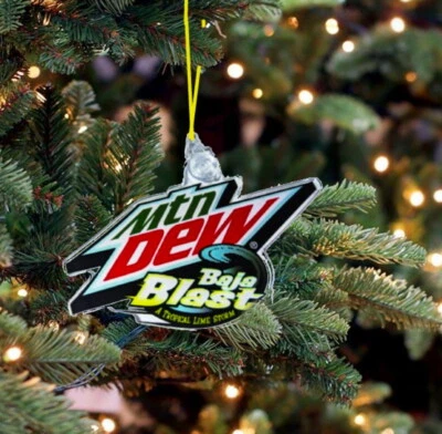 Mtn Dew Baja Explosión Flotante Logo Navidad Árbol de Vacaciones Adorno Montaña Monte Foto 1 de 3