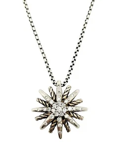 David Yurman Necklace Diamond Sterling Silver Small 17mm Starburst 16 3/4"& 18" - Picture 1 of 17