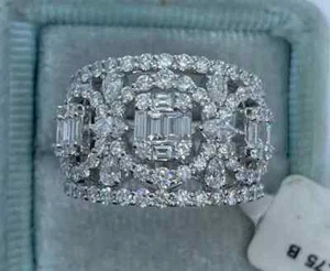 2Ct Round Lab-Created Moissanite Men's Ring Wedding 14K White Gold Plated Silver - Picture 1 of 6