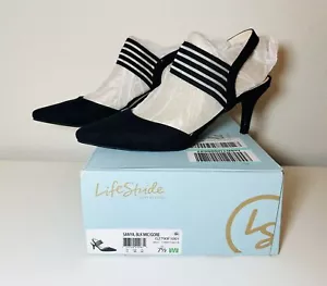 LifeStride SANYA Women's Black Pointed Toe Heeled Slingback Pumps Shoes 7.5 WIDE - Picture 1 of 11