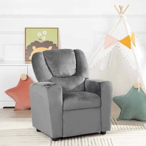 Suri Push Back Kids Recliner by Naomi Home Gray Microfiber - Picture 1 of 11