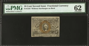1863 Second Issue 10 Cents Fractional Currency Note FR# 1244 Civil War PMG UNC62 - Picture 1 of 5